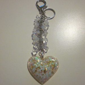 Iridescent White & Gold Heart Keychain
